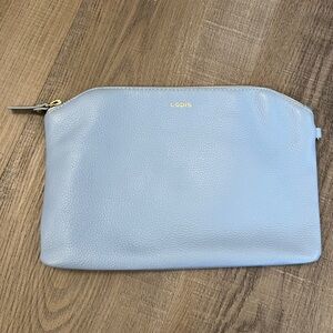 Lodis Blue Leather Zippered Pouch / Clutch Purse